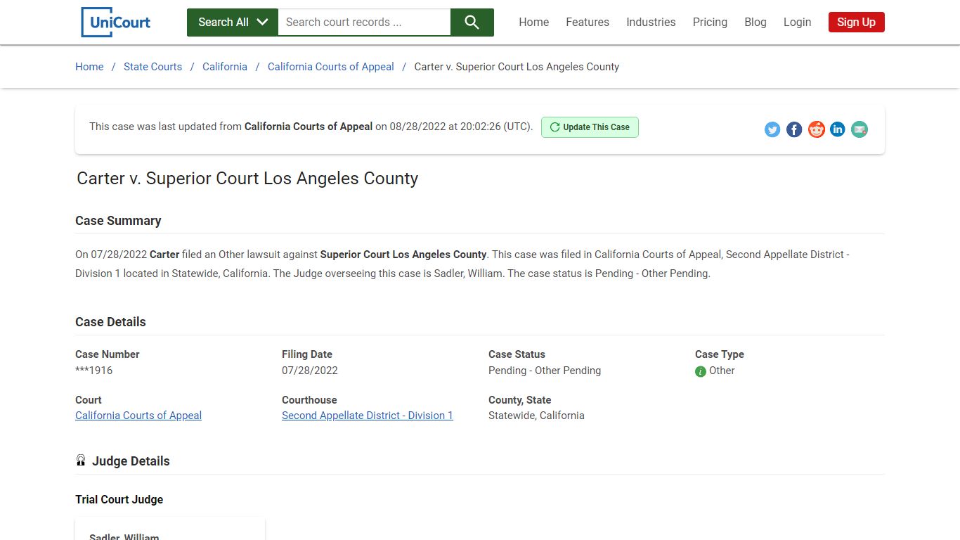 Carter v Superior Court Los Angeles County | Court Records - UniCourt